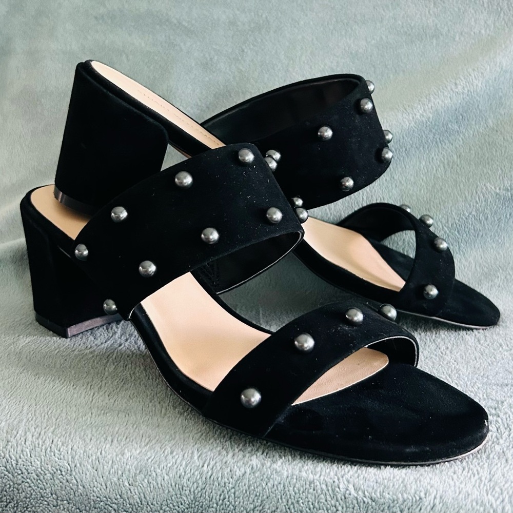 Stuart Weitzman Suede Pearl embellished block heel sandals